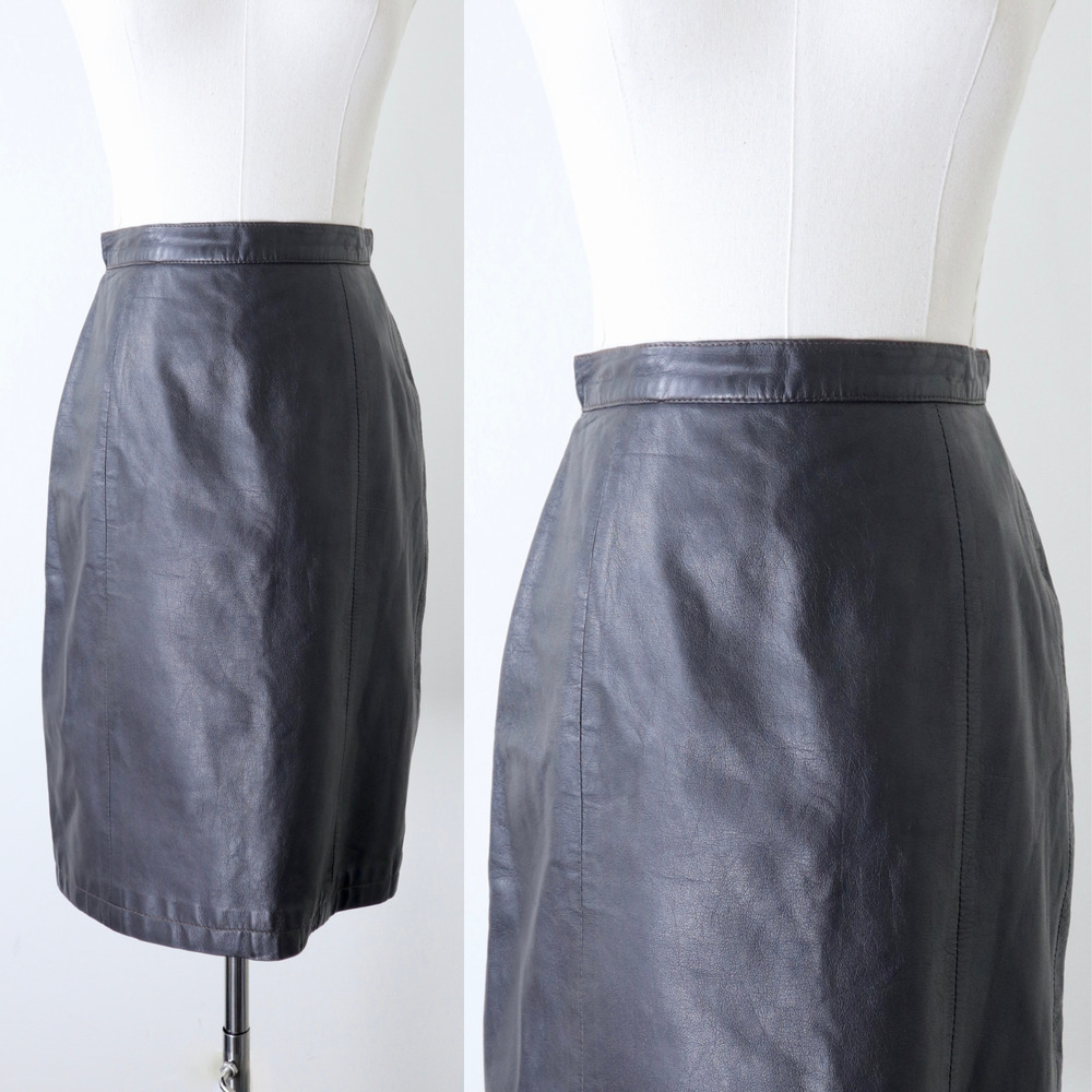 Vintage 1990s Barney's CO-OP Brown Leather High Rise Pencil Skirt